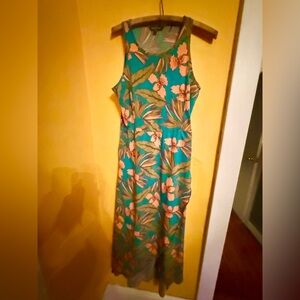 Toad&Co Teal Maxi Dress with Pink Floral Print